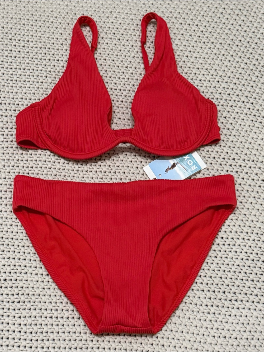 NWT Roxy Love Red Ribbed Bikini Set - Size Small